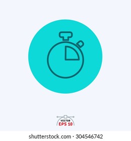 Flat blue icon of stop watch.