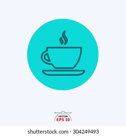 Flat blue icon of tea cup.