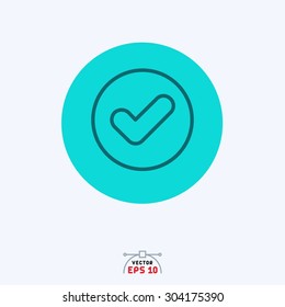 Flat blue icon of a tick mark.
