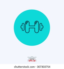 Flat blue icon of weight dumbbells.