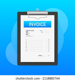 Flat blue invoice illustration. Vector flat illustration. Payment check isometric 3d. Online tax payment