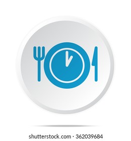 Flat blue Lunch Time icon on circle web button on white