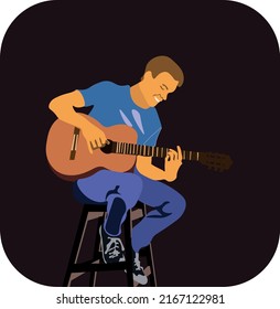 flat blue male guitarist play guitar