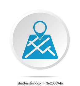 Flat blue Map Pointer icon on circle web button on white