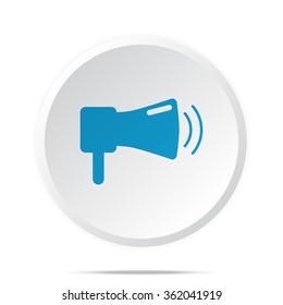 Flat blue Megaphone icon on circle web button on white