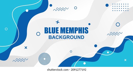 Estilo De Memphis Azul Plano Con Panorama Geométrico