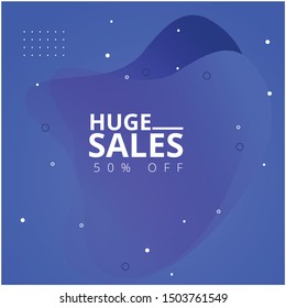 Flat Blue modern typography poster about huge sales for social media and Promotion