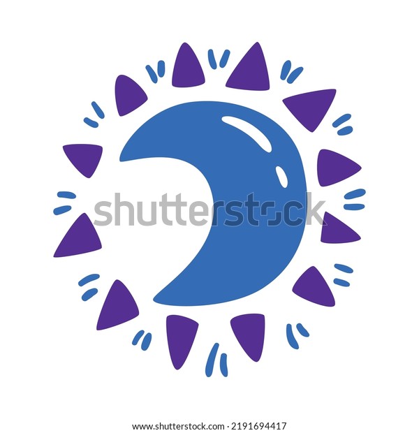 Flat blue moon crescent symbol on white\
background vector\
illustration