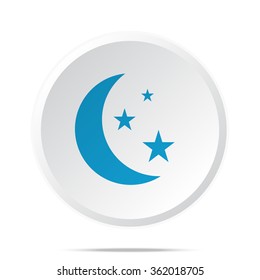 Flat blue Moon And Stars icon on circle web button on white