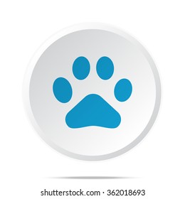 Flat blue Paw Print icon on circle web button on white