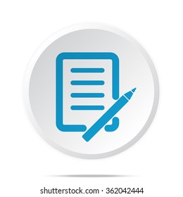 Flat blue Pen And Paper icon on circle web button on white
