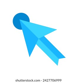Flat blue pointer cursor arrow. Computer mouse click closed mark