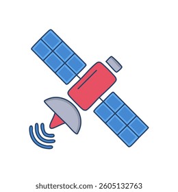 Flat blue and red color satellite vector icon for web design