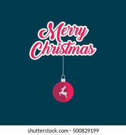  Flat Blue And Red Merry Christmas Card With Christmas Ball