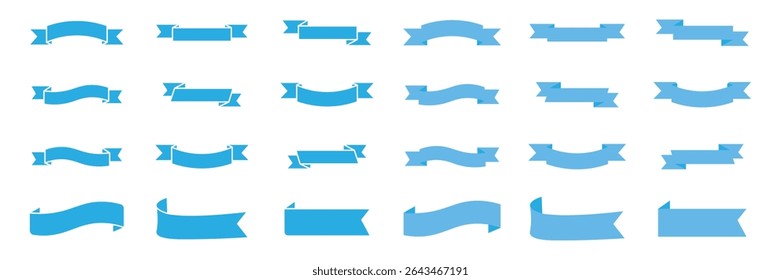 Flat blue ribbon banner set with various shapes. Perfect for labels, promotions, and graphic design elements.