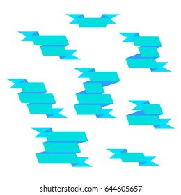 flat blue ribbons set isolated on white background, vector illustration