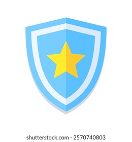 Flat blue shield icon with a yellow star in the center. Modern design, perfect for security, protection, or law enforcement themes. Minimalistic and versatile for digital and print use