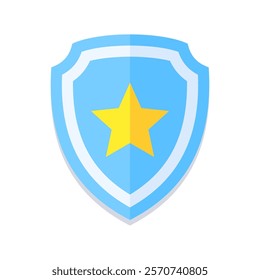 Flat blue shield icon with a yellow star in the center. Modern design, perfect for security, protection, or law enforcement themes. Minimalistic and versatile for digital and print use