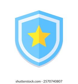 Flat blue shield icon with a yellow star in the center. Modern design, perfect for security, protection, or law enforcement themes. Minimalistic and versatile for digital and print use