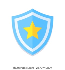 Flat blue shield icon with a yellow star in the center. Modern design, perfect for security, protection, or law enforcement themes. Minimalistic and versatile for digital and print use