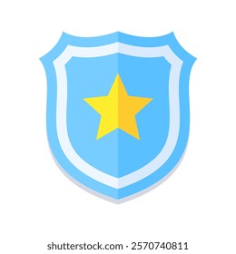 Flat blue shield icon with a yellow star in the center. Modern design, perfect for security, protection, or law enforcement themes. Minimalistic and versatile for digital and print use