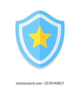 Flat blue shield icon with a yellow star in the center. Modern design, perfect for security, protection, or law enforcement themes. Minimalistic and versatile for digital and print use