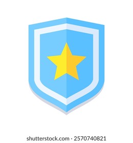 Flat blue shield icon with a yellow star in the center. Modern design, perfect for security, protection, or law enforcement themes. Minimalistic and versatile for digital and print use