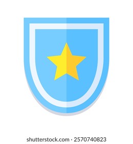 Flat blue shield icon with a yellow star in the center. Modern design, perfect for security, protection, or law enforcement themes. Minimalistic and versatile for digital and print use