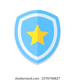 Flat blue shield icon with a yellow star in the center. Modern design, perfect for security, protection, or law enforcement themes. Minimalistic and versatile for digital and print use