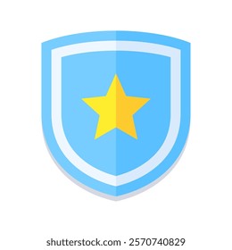 Flat blue shield icon with a yellow star in the center. Modern design, perfect for security, protection, or law enforcement themes. Minimalistic and versatile for digital and print use