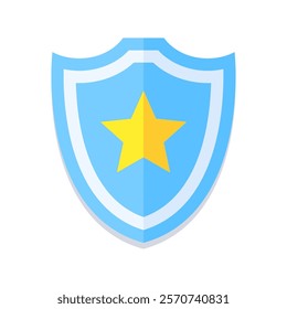 Flat blue shield icon with a yellow star in the center. Modern design, perfect for security, protection, or law enforcement themes. Minimalistic and versatile for digital and print use