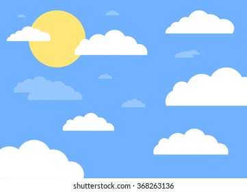 flat blue sky with sun and white clouds