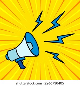 Flat blue Speaker Megaphone Toa Illustration Design on Yellow Background Vector Template