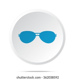 Flat blue Sunglasses icon on circle web button on white