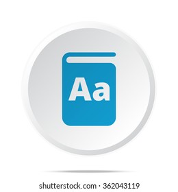 Flat blue Text Book icon on circle web button on white