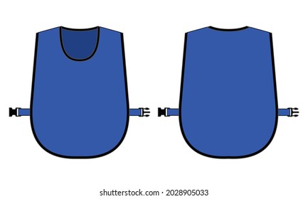 Flat Blue Training Bib Vest Template Vector On White Background.Front and Back View.