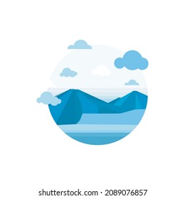 flat blue two montain scenery vector illustration with beautiful white clouds