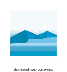 flat blue two montain scenery vector illustration with beautiful white clouds