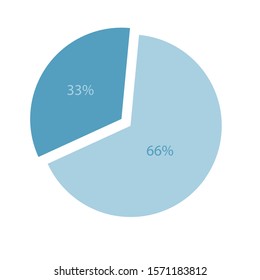 Flat blue vector circle diagram showing one third. Pie chart for infographics isolated on white background