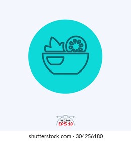 Flat Blue Vector Icon Of Fruit Bowl. 
