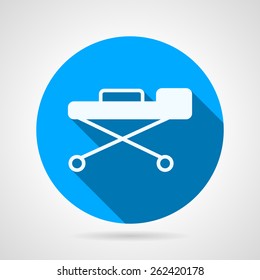 Flat blue vector icon for health care industry with white silhouette clinical stretcher on gray background. Long shadow design