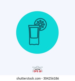 Flat blue vector icon of juice glass.