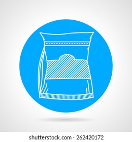 Flat blue vector icon with white line glutamine pack on gray background. Sports nutrition for increase protein synthesis on workout.