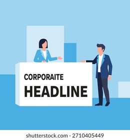 Ilustração de vetor azul plano de empresários apresentando um título corporativo