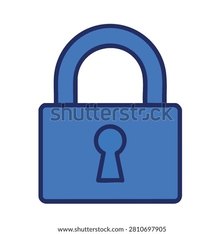 A flat blue vector illustration of a classic padlock with a keyhole centered representing security encryption and data protection concepts.