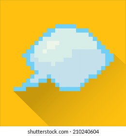 flat blue vector pixel art speech bubble on orange background.