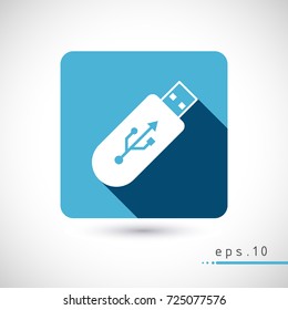 Flat blue vector USB stick icon symbol