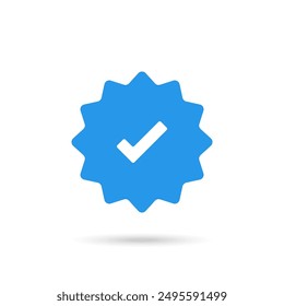 Flat blue verified social media account icon. Approved profile sign symbol. Tick in rounded corners star icon. Check mark amblem safety person in web.