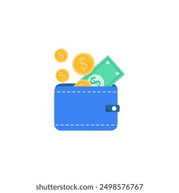 Flat blue wallet icon. Wallet vector in white background