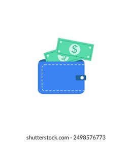 Flat blue wallet icon. Wallet vector in white background